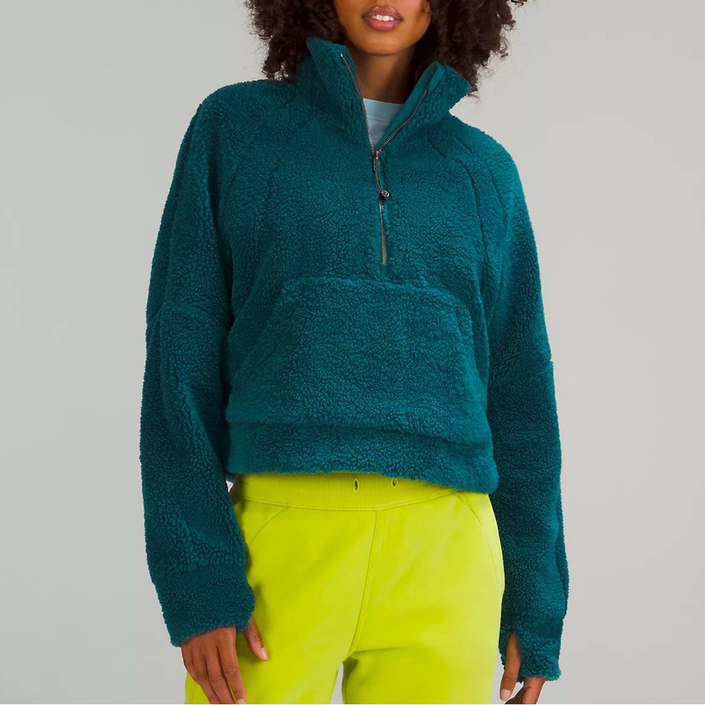 NWT LuLuLemon Scuba Oversized Fleece Funnel Neck Green Jasper XS/S Half-…